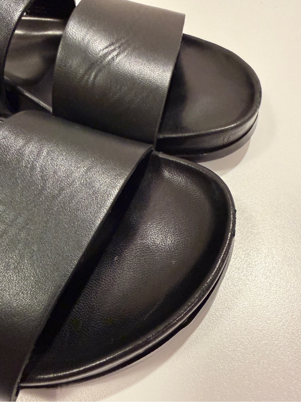 re-soul Black Double-Strap Slide Sandals - Italian Leather - Size 36 - Picture 5 of 9